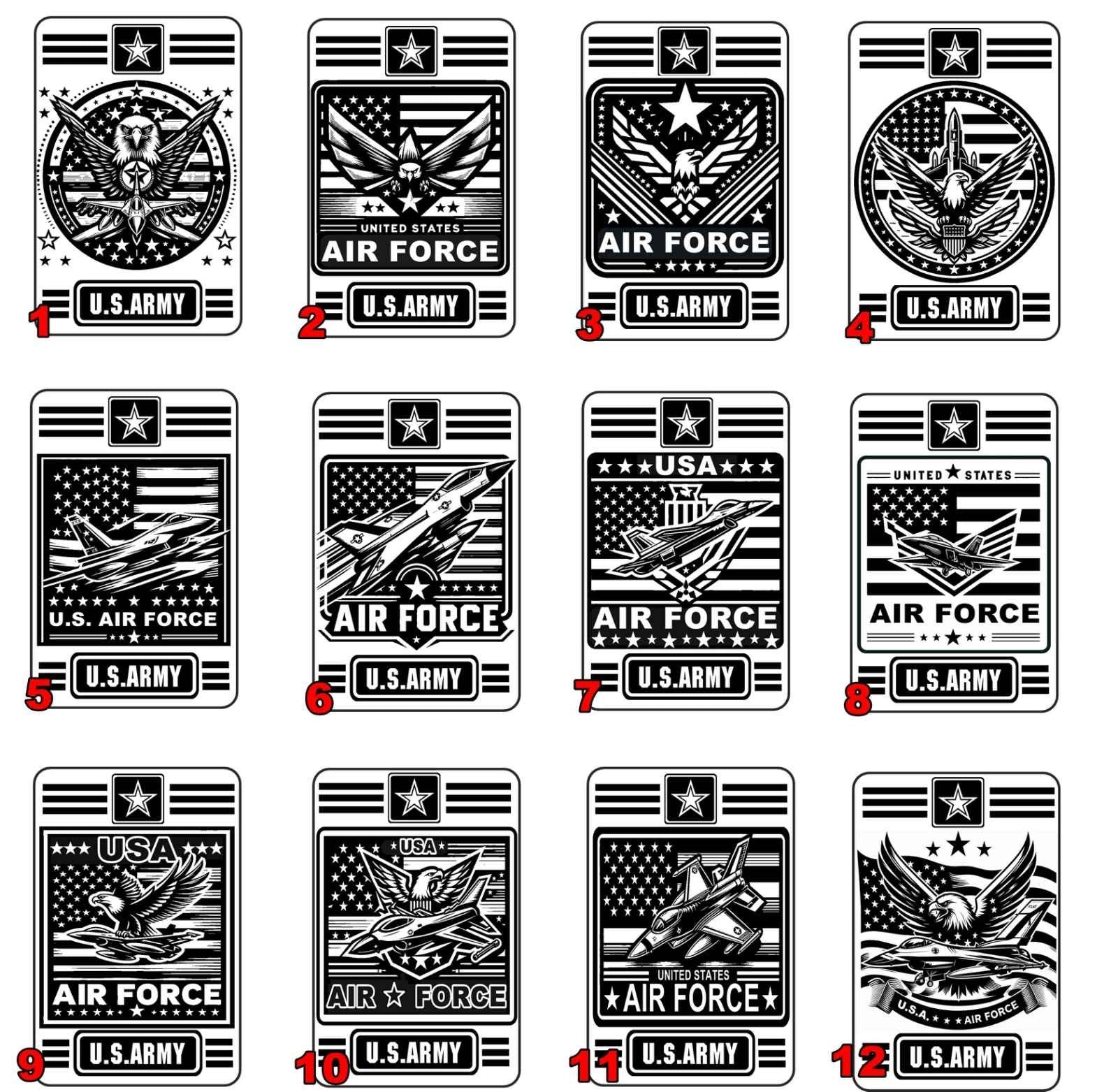 Different Airforce Designs to Choose from to be Engraved from the Variations Menu of the Listing